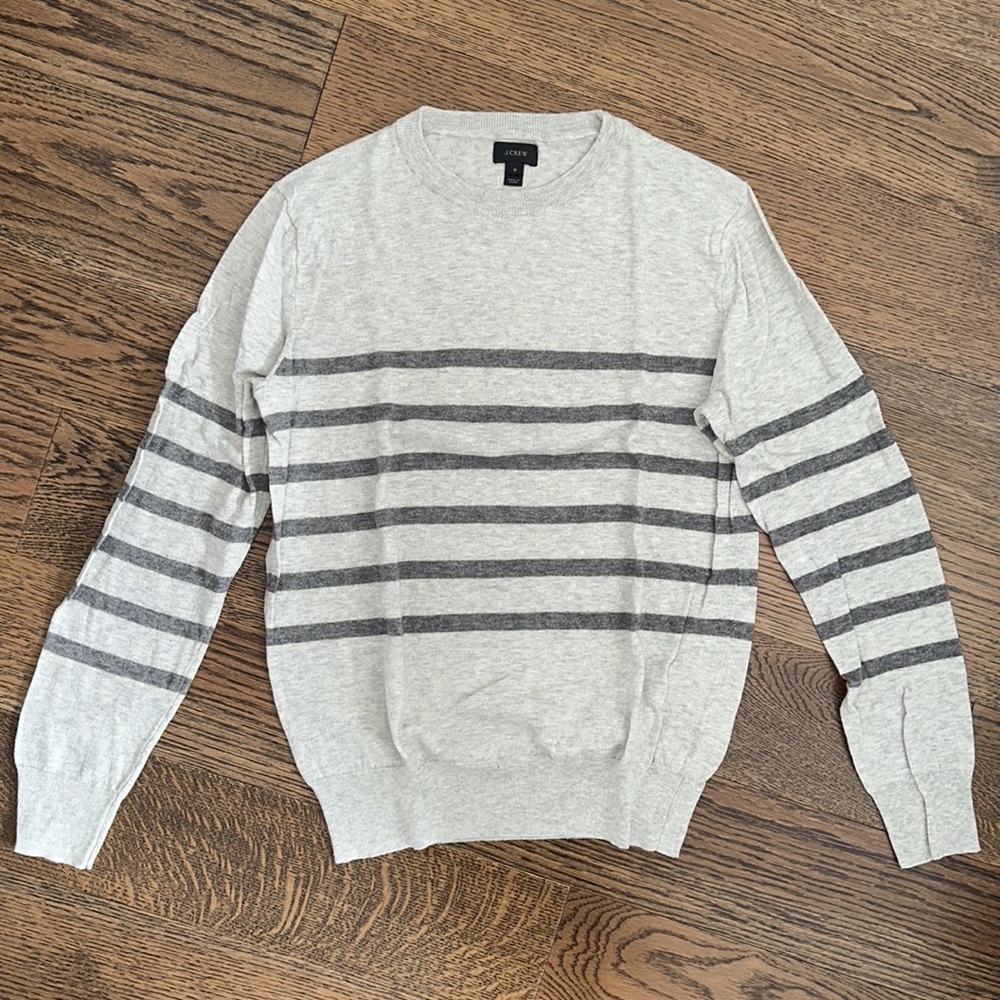 J Crew Grey Wool Striped Sweater